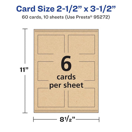 Avery Printable Rectangle Business Cards with Sure Feed Technology, 2.5" x 3.5", Kraft Brown Cardstock, Print-to-the-Edge, Laser/Inkjet Cards, 60 Total