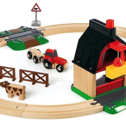 BRIO World Farm Railway Set for Kids, 20 Piece Wooden Train Set with Barn, Tractor and Animals, Ages 3 Years and Up