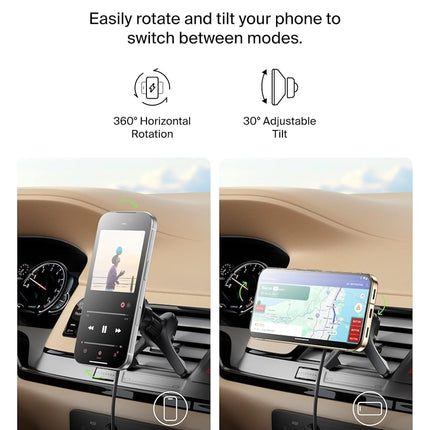 Belkin Wireless Car Charger, Magnetic Car Ventilation Holder with 1M USB C Cable, Qi2 MagSafe Compatible Fast Charger for iPhone 17, Galaxy S25, Pixel 10 and More - Travel Accessories - Black