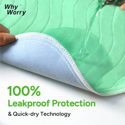 WhyWorry Washable Bed Pads for Adult Incontinence, 86x91cm, Green, 4 Pack