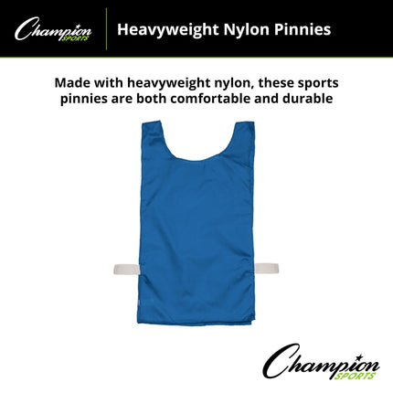 Champion Sport NP1BL Heavyweight Pinnies, Nylon, One Size, Blue, 12 per Pack