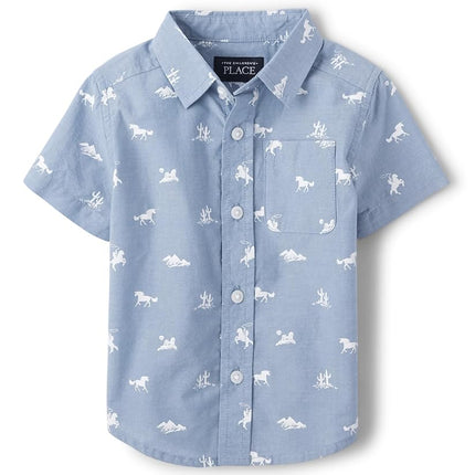 Chemise boutonnée à manches courtes The Children's Place pour grands garçons, imprimé Western, 9-12 mois