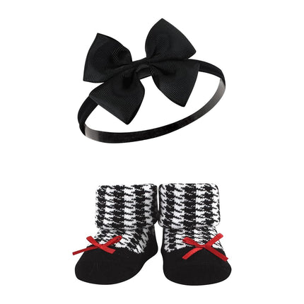 Coffret Cadeau Bandeau et Chaussettes Bébé Fille Hudson, Pied-de-poule Rouge, Taille Unique