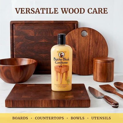HOWARD PRODUCTS BBC012 Superior Food Grade Butcher Block Conditioner for Wooden Utensils and Cookware, 355ml - Rich Blend of Mineral Oil and Natural Waxes, Safe and Non-Toxic, Made in the USA