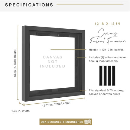 MCS Cadre flottant pour toile 30,5 x 30,5 cm, cadre carré noir pour toiles finies, cadre mural vertical et horizontal pour toiles de peinture (1-Pack)