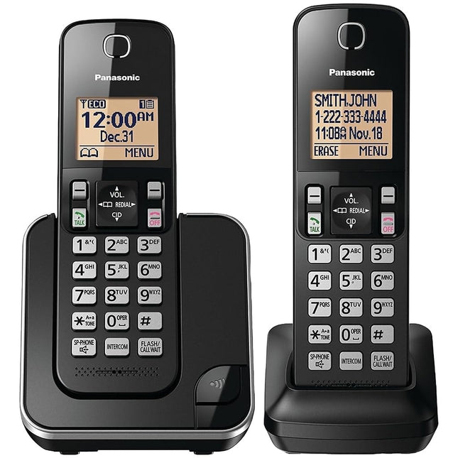 Panasonic KX-TGC352B Cordless Phone, Black, 2 Handset (Pack of 1)