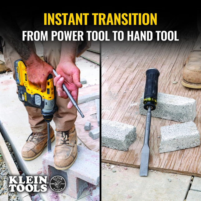 Klein Tools 32755SD SDS Plus Hammer Drill and Chisel Bit Set, Flat Chisel and Bull Point Tips, Use with Rotary Hammer Drills and Handheld Pry Bars, 6-Piece