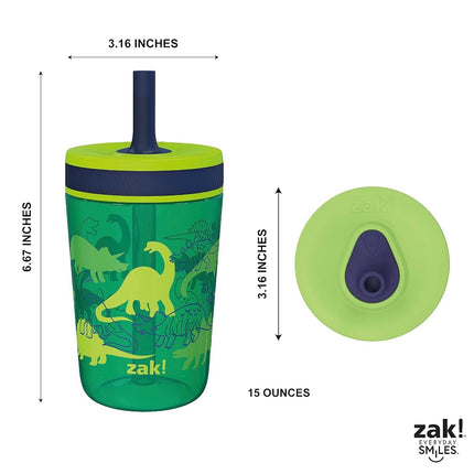 Zak Designs Kelso 15 oz Tumbler Set, (Dino Camo) Non-BPA Leak-Proof Screw-On Lid with Straw Made of Durable Plastic and Silicone, Perfect Toddler Cup Bundle for Kids (2pc Set)