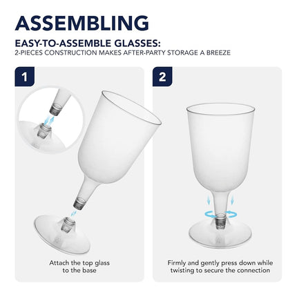 Party Essentials Disposable Hard Plastic Two Pieces Wine Glasses, 20-Count, 7-Ounce, Clear