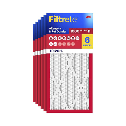 Filtrete Filtro de Aire 10x20x1 MPR 1000 MERV 11, Defensa contra Alérgenos, Paquete de 6 (dimensiones exactas 9.81x19.81x0.81)
