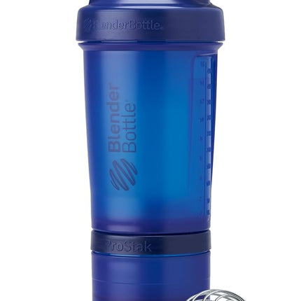 BlenderBottle Shaker Bottle with Pill Organizer and Storage for Protein Powder, Classic V2 ProStak System, 22-Ounce, Blue