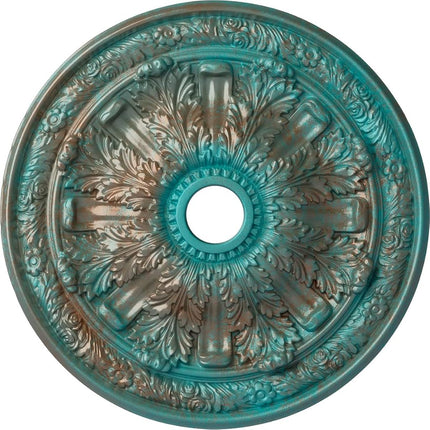 Ekena Millwork CM30FLCGS Flagstone Ceiling Medallion, 30"OD x 3 7/8"ID x 3 1/4"P (Fits Canopies up to 3 7/8"), Hand-Painted Copper Green Patina