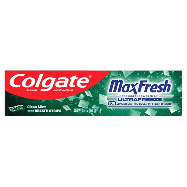 Colgate Max Fresh with Whitening Toothpaste with Mini Breath Strips, Clean Mint Toothpaste for Bad Breath, 6.3 Oz Tube
