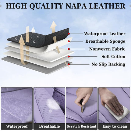 Coverado Universal Seat Covers Front, 2-Pack Universal Seat Covers for Cars, Waterproof Nappa Leather Car Seat Covers with Head Pillow, Auto Protectors Fit for Most Sedans SUV Pick-up Truck-Purple