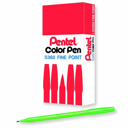 Pentel Arts Color Pen, Light Green, Box of 12 (S36
