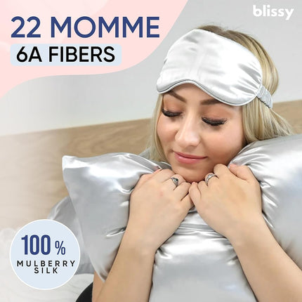 Blissy Silk Pillowcase - 100% Pure Mulberry Silk - 22 Momme 6A High-Grade Fibers - Satin Pillowcase for Hair & Skin - Regular, Queen & King Size Silk Pillow Case with Hidden Zipper - Moisture Wicking