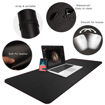 ZORESYN 3XL Large Mouse Pad (120 x 60cm) - PU Leather Extended Gaming Mousepad Desk Mat - Nonslip Base and Waterproof Desktop Keyboard Extended Mouse Mat (Black, 3X-Large)