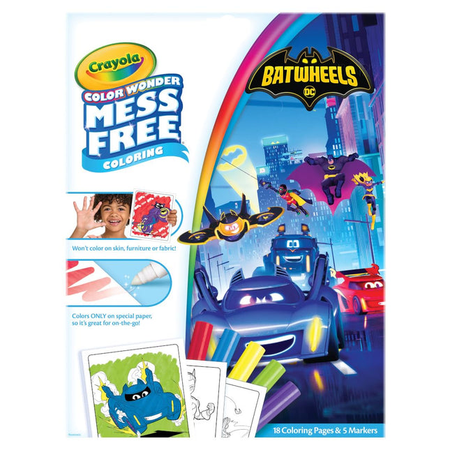 CRAYOLA Batwheels Color Wonder Coloring Pages & Markers, Mess Free Coloring, Gift for Kids, Age 3, 4, 5, 6
