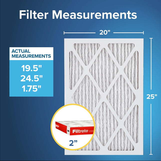 Filtrete 20x25x2, AC Furnace Air Filter, MPR 1000, Micro Allergen Defense, 4 Pack (exact dimensions 19.8 x 24.81 x 1.81)