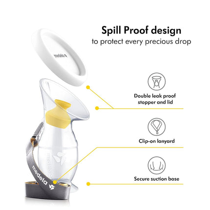 Medela 100ml Silicone Milk Collector with Leakproof Stopper, Suction Base and Lanyard