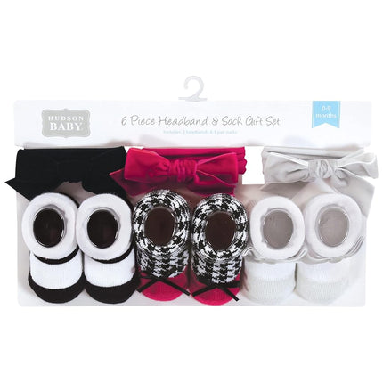 Hudson Baby Girl's Headband and Socks Giftset, Black Pink, One Size