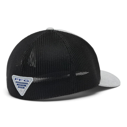 Columbia Casquette en maille PFG Fish Flag unisexe – Couronne haute, gris chiné froid/grill/drapeau de poisson américain, L/TG