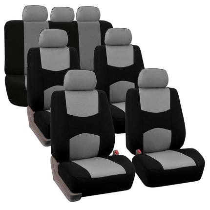 FH Group Housse de siège de voiture complète en tissu plat Trois rangées 7 places - Ajustement universel pour voitures, camions et SUV Gris