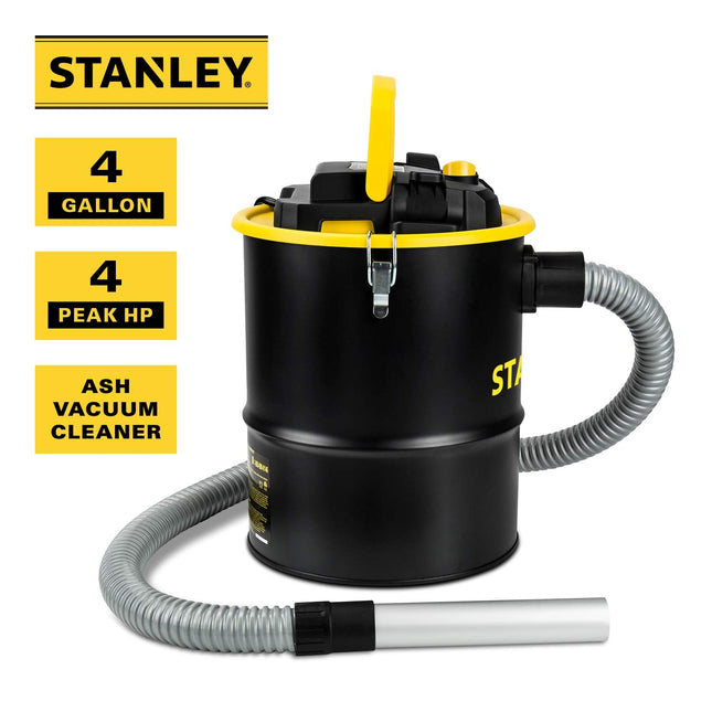 Stanley Ash Vacuum Cleaner, Portable 4 Gallon Capacity Ash Vac Canister, Powerful 4 Peak HP Horsepower Motor, Ideal for Pellet Stoves, BBQ Grills, Wood Stoves, Fireplaces, Fire Pits, SL-18184