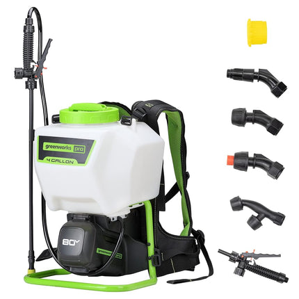 Pulverizador de mochila a batería Greenworks 80V de 15,14 L con 5 boquillas, presión de 70 PSI - Para herbicidas, control de plagas, desinfección y pulverización en jardines, pulverizador inalámbrico de alta presión para uso comercial, solo la herramienta
