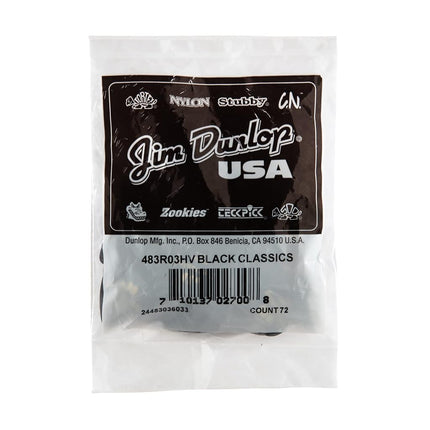 Dunlop 483R03HV Genuine Celluloid, Black, Heavy, 72/Bag