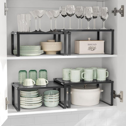 SONGMICS Spice Racks, Set of 2 Metal Cabinet Shelf Organizers, Countertop Organizers, Shelf Risers, Stackable, Expandable, Ink Black UKCS001B01