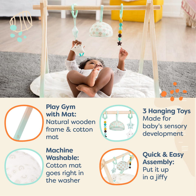 B. toys � Wooden Baby Play Gym � Activity Mat � Starry Sky � 3 Hanging Sensory Toys � Natural Wood � Babies, Infants