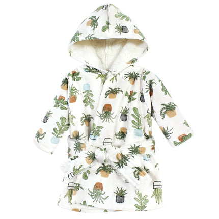 Hudson Baby Unisex Baby Mink with Faux Fur Lining Pool and Beach Robe Cover-ups, Plants, 18-24 Months