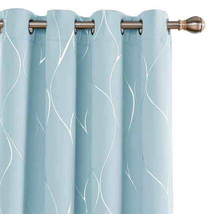 Deconovo Rideaux Occultants Isolants Thermiques Imprimé Vague, Rideaux Obscurcissants 2 Panneaux pour Salon et Chambre, Rideaux à Œillets pour Porte Coulissante en Verre, 132 x 244 cm, Lot de 2 Panneaux, Bleu Ciel