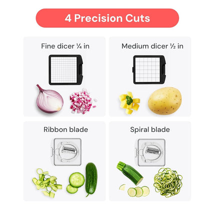 Fullstar Vegetable Chopper - Spiralizer Vegetable Slicer - Onion Chopper with Container - Pro Food Chopper - Slicer Dicer Cutter - (4 in 1, Clear)