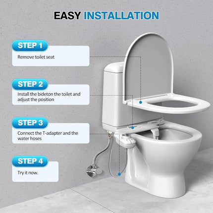 Non-Electric Bidet Attachment, Self-Clean Dual Nozzles, Adjustable Pressure