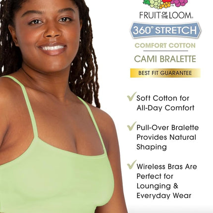 Fruit of The Loom Women's Spaghetti Strap Cotton Sports Bra-All-Day Comfort, Opaque, Lentil/Aruba Blue/Dutch Blue, 44 (Pack of 3)