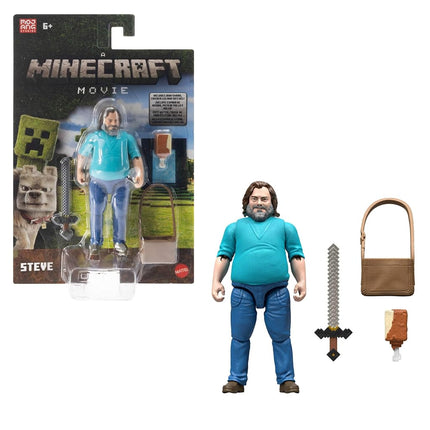 Mattel Minecraft Action Figure & Accessories Set, 4-inch Steve Posable Character Collectible Inspired by A Minecraft Movie, JFR57