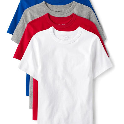 The Children's Place Boys' Basic Short Sleeve Tee, Blue/Grey/Red/White 4-Pack, X-Small