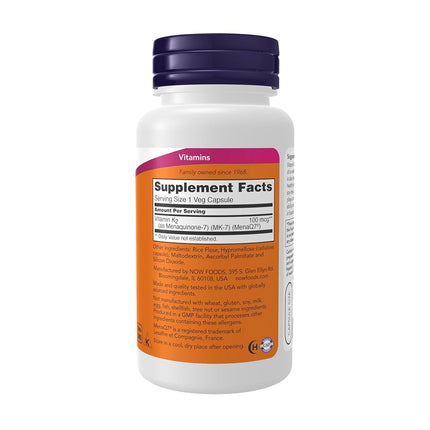 NOW Supplements, MK-7 Vitamin K-2 100 mcg, 120 Veg Capsules