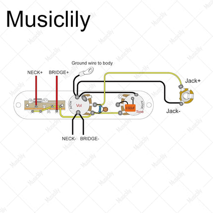 Musiclily Pro Electric Guitar Pre-wired Wiring Harness Upgrade for American Style TL with 3-Way Switch and 2A Pots, Chrome