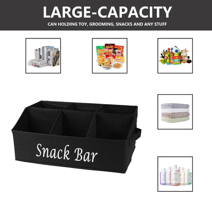 Xbopetda 2 Pack Snack Organizer for Countertop with Handles - 6 Compartment Box Basket, Bar Station, Kitchen Cabinet Pantry Storage - Black