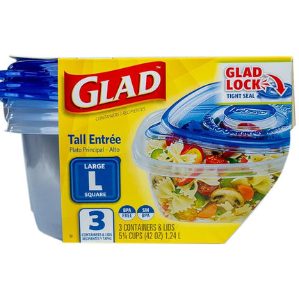 Glad GladWare Tall Entrée Food Storage Containers | Large Square Containers for Food | Strong and Sturdy Large Meal Storage Holders, 42 Ounce - 3 Count