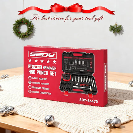 Premium Pin Punch Hammer Set: 25-Piece Punch Set and Hammer with Bench Block, Steel Roll Pin Punch Set, Pin Punches with Replaceable Face Hammer, Mechanical Repair Tool for Maintenance