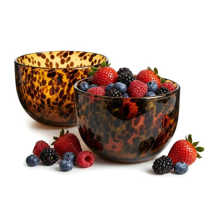 Amber Tortoise Shell Glass Bowls Set of 2 | 4.3” -
