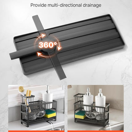 VEVOR Organisateur d'évier de cuisine, support d'éponge à 2 niveaux pour évier de cuisine avec porte-brosse et séparateur hauts, égouttoir rotatif, organisateurs et essentiels de rangement de comptoir
