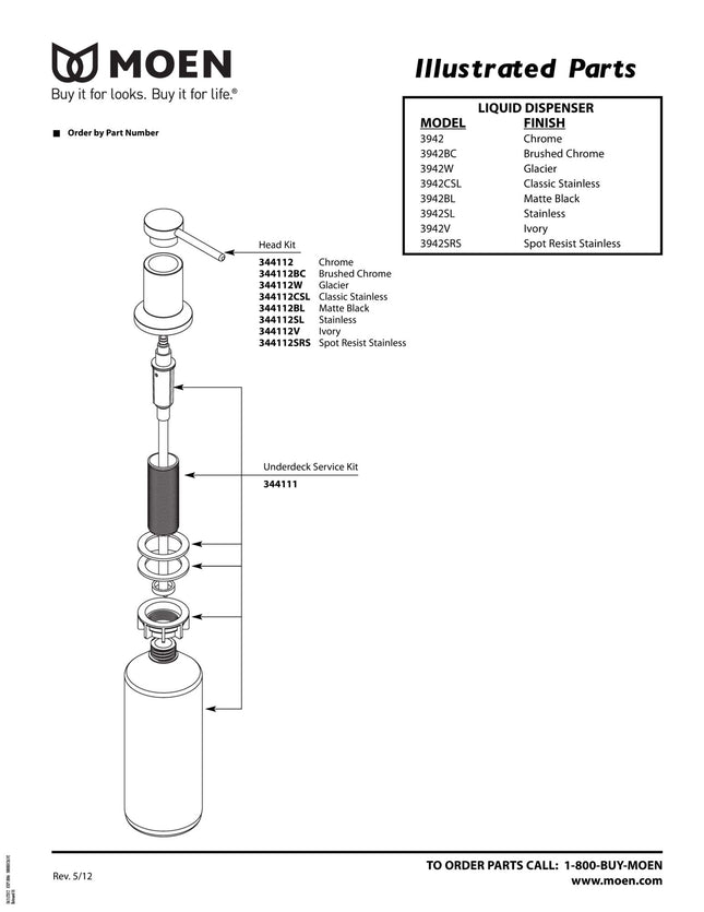 Moen 3942 Deck Mounted Kitchen Dispenser with Above The Sink Refillable Bottle, Chrome, Soap Pump
