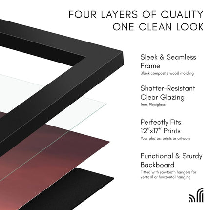 Americanflat 12x17 Picture Frame with Polished Plexiglass - Epic Collection - Gallery Wall Frames with Engineered Wood - Photo Frame for Wall Display - Black