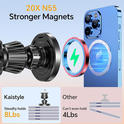 Kaistyle MagSafe Car Mount Charger for iPhone 12/13/14 Pro Max, Mini, Magsafe Cases, Android Phones - Strong Magnetic, Super Stick Force, Safe Driving View, 360° Rotation