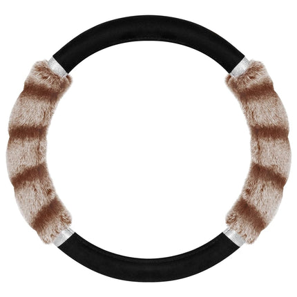 BDK Bear Fur Steering Wheel Cover, Plush Faux Fur Fuzzy Steering Cover for Car Truck Van SUV, Standard Size Fits Wheels 14.5 - 15 in Diameter, Two Tone Black / Brown with Glitter